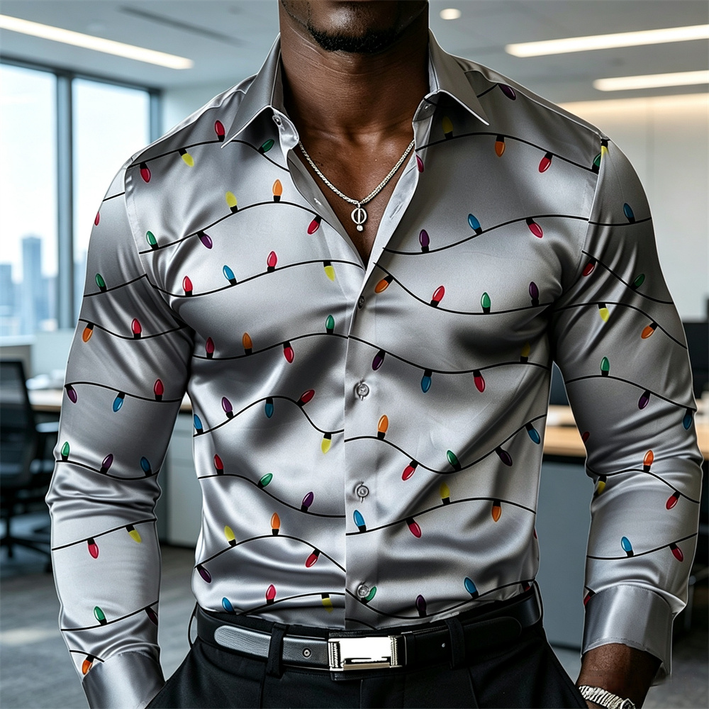 Mens Satin Silk Dress Shirt - Kemeja satin pria bertema Natal, kemeja