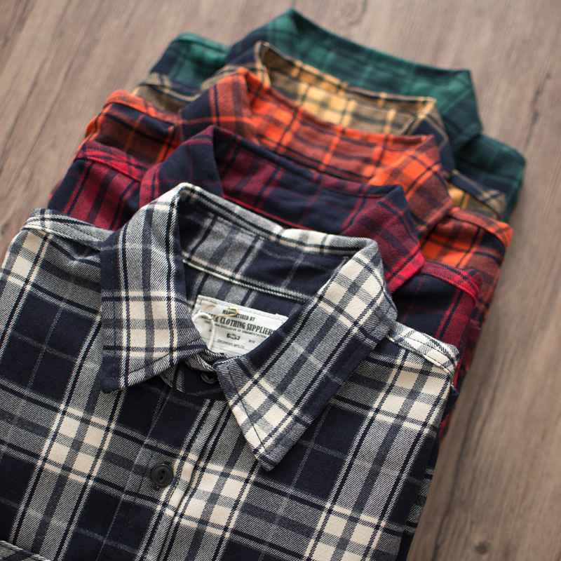 Flannel Plaid Shirt Heavy Weight - Kemeja Kargo Kotak-kotak Kerah Lengan Panjang