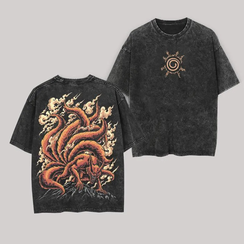 Acid Wash Vintage Graphic T Shirt - Kaos Kurama Kyuubi Naruto Vintage Acid