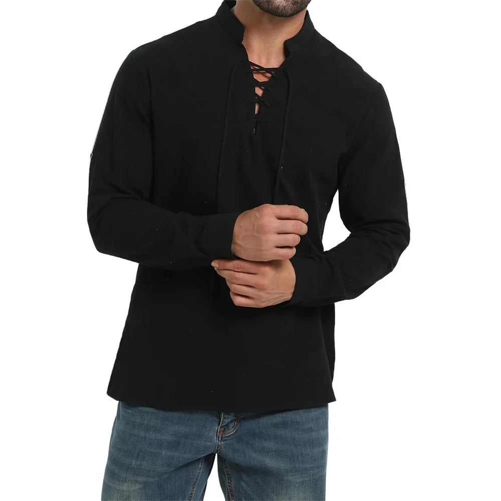 Kemeja Bajak Laut Pria Musim S - Medieval Gothic Lace Up Pirate Shirt ulasan dan harga