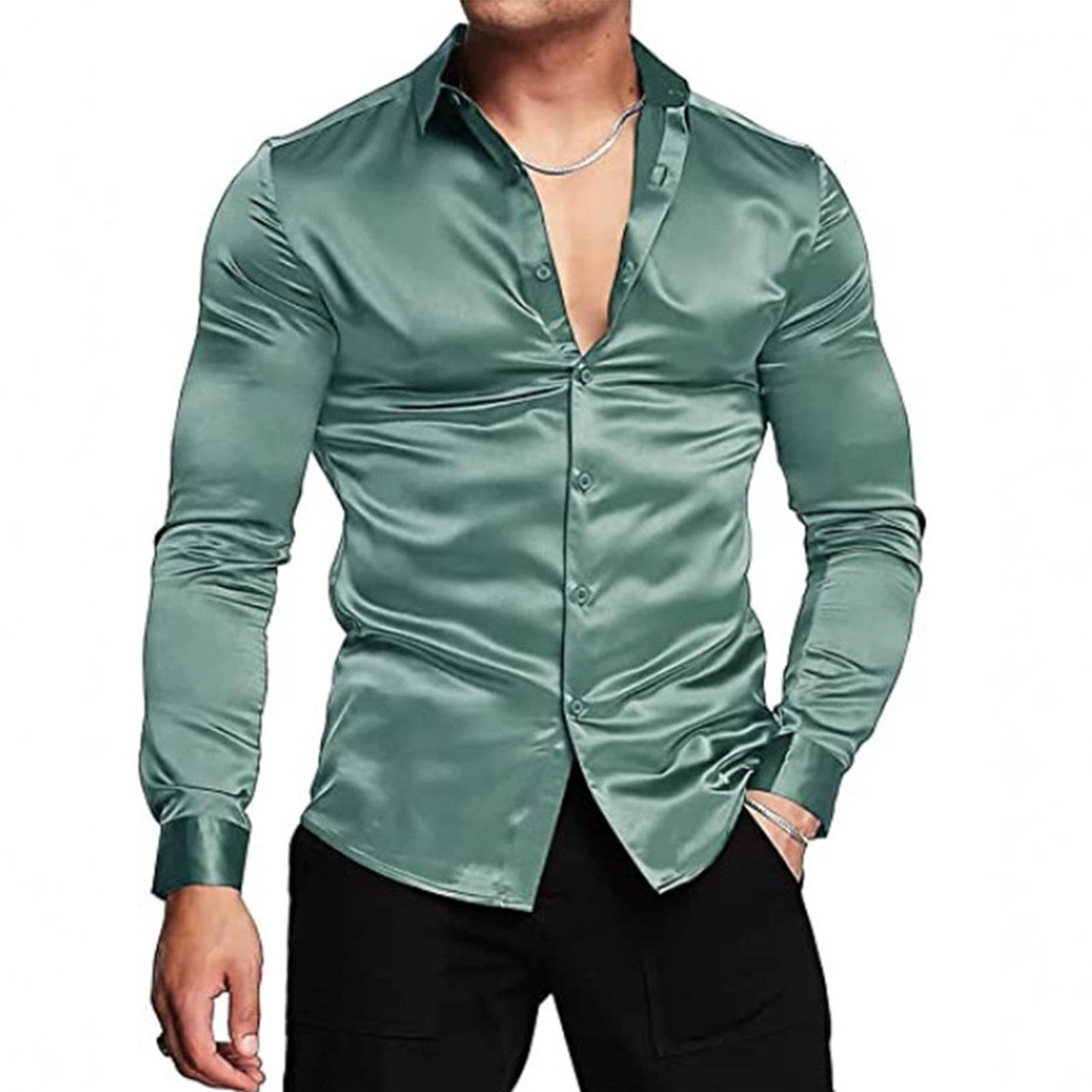 Kemeja mewah Satin sutra merah - Mens Satin Silk Dress Shirt ulasan dan harga