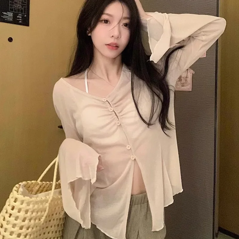 Blus Lengan Lebar Model Sheer  - Shirts ulasan dan harga