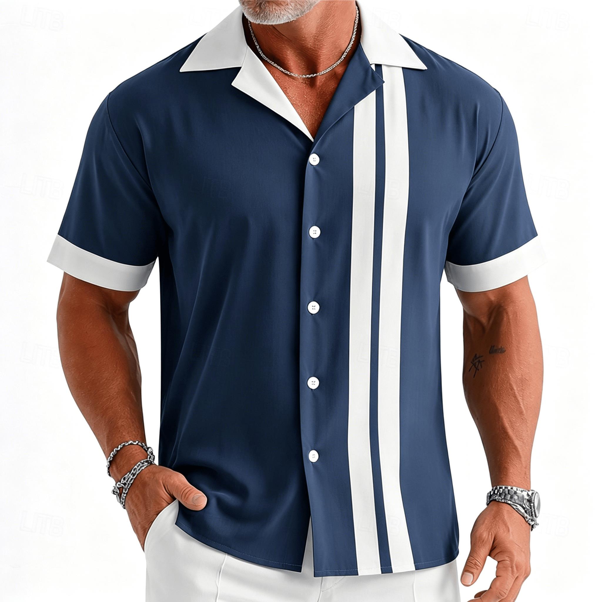 Kemeja bowling vintage pria wa - Short Sleeve Bowling Shirt Retro ulasan dan harga