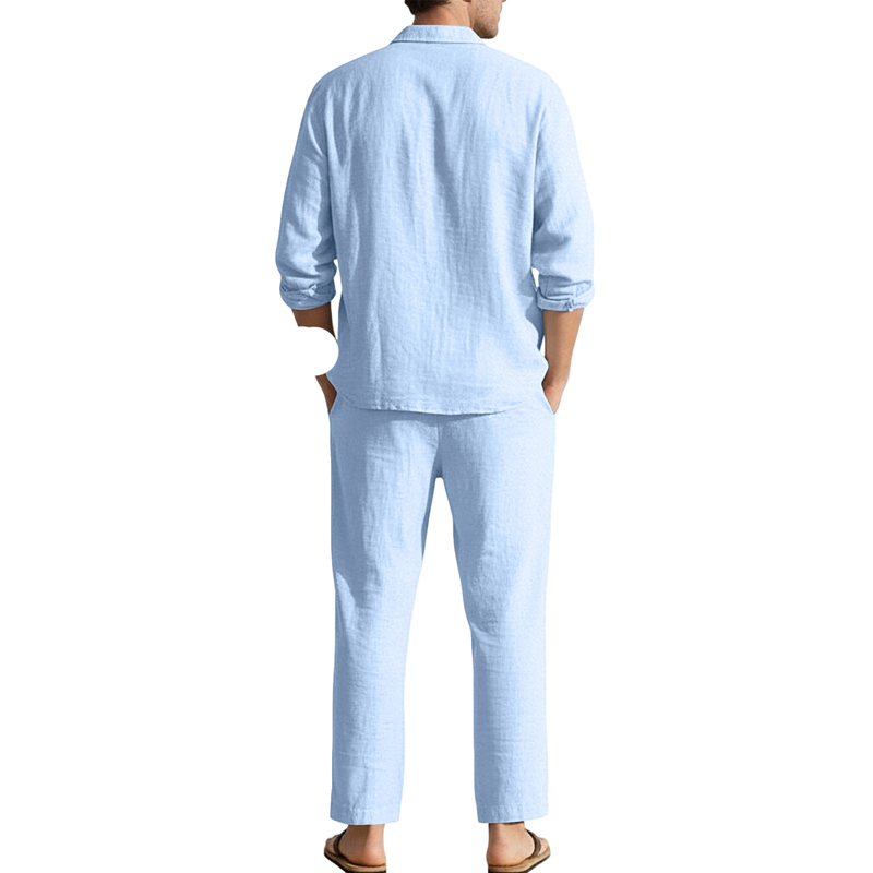Set Kasual Linen Musim Semi Mu - Mens Linen Shirt Long Sleeve ulasan dan harga