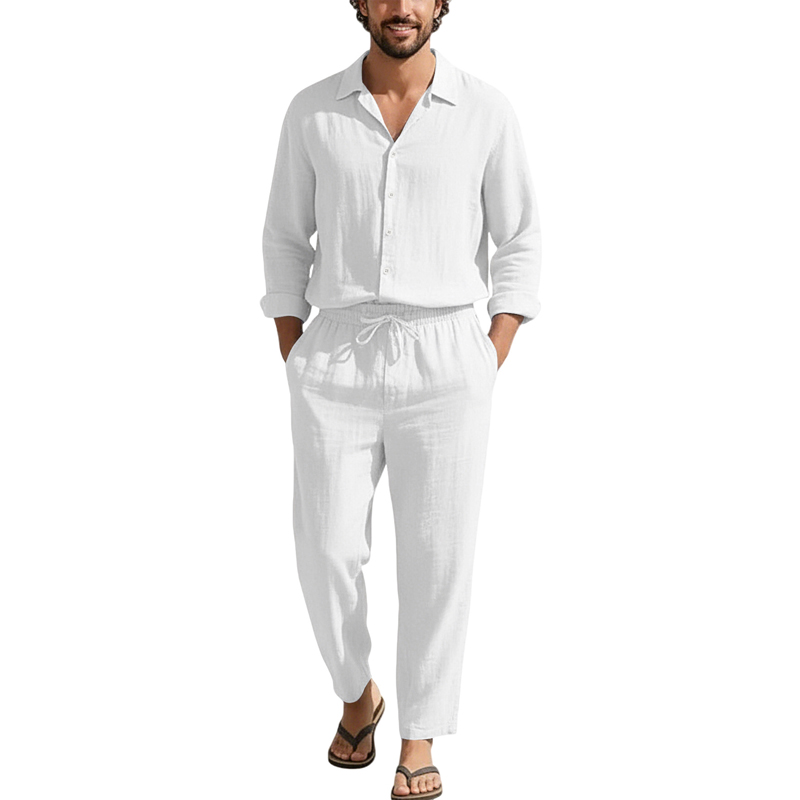 Set Kasual Linen Musim Semi Mu - Mens Linen Shirt Long Sleeve ulasan dan harga