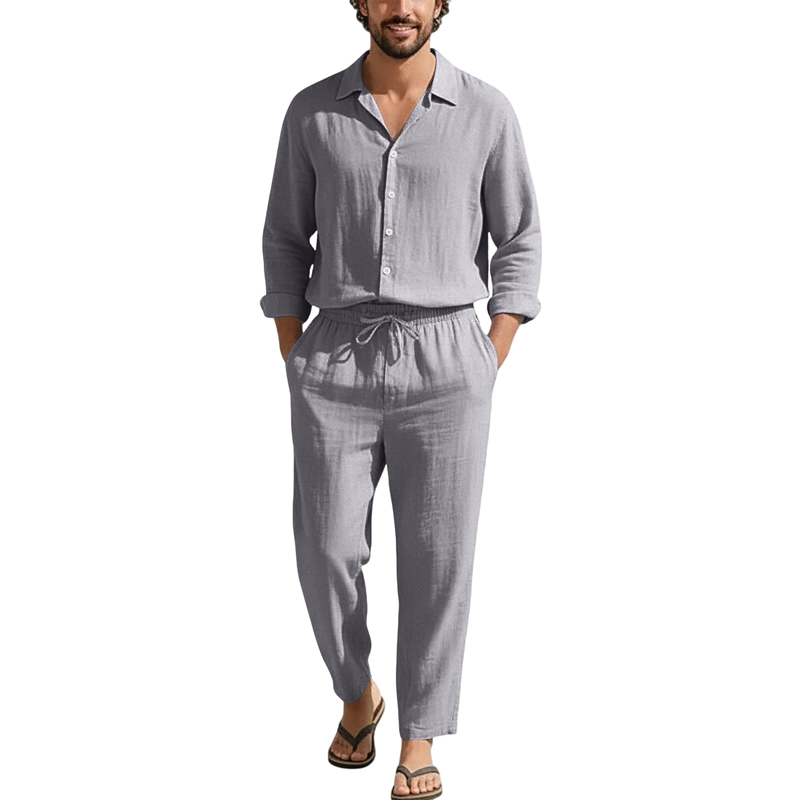 Set Kasual Linen Musim Semi Mu - Mens Linen Shirt Long Sleeve ulasan dan harga