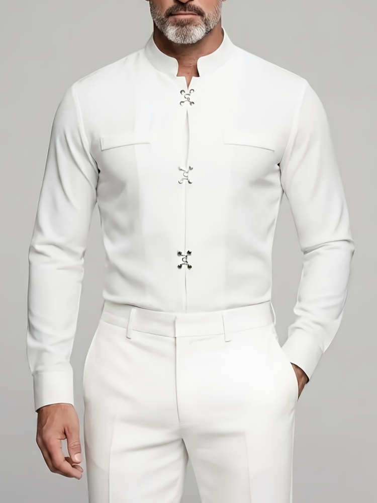 Kemeja Pria Mewah Kerah Mandar - Mandarin Collar Formal Shirt Slim Fit ulasan dan harga